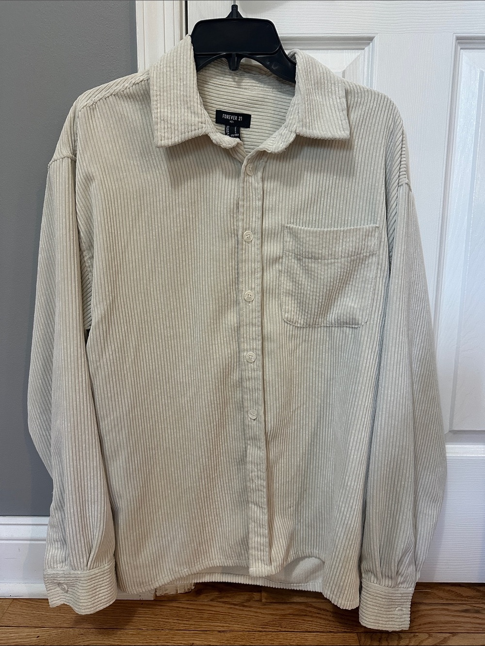 Unisex Forever 21 Light Beige Corduroy Button-Down Shirt- Size Small